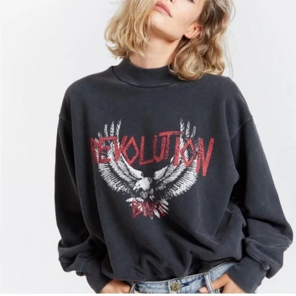 Anine Bing Revolution Washed Charcoal Sweatshirt - Picture 1 of 10